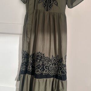 Chico's Olive Dress with Black Embroidery